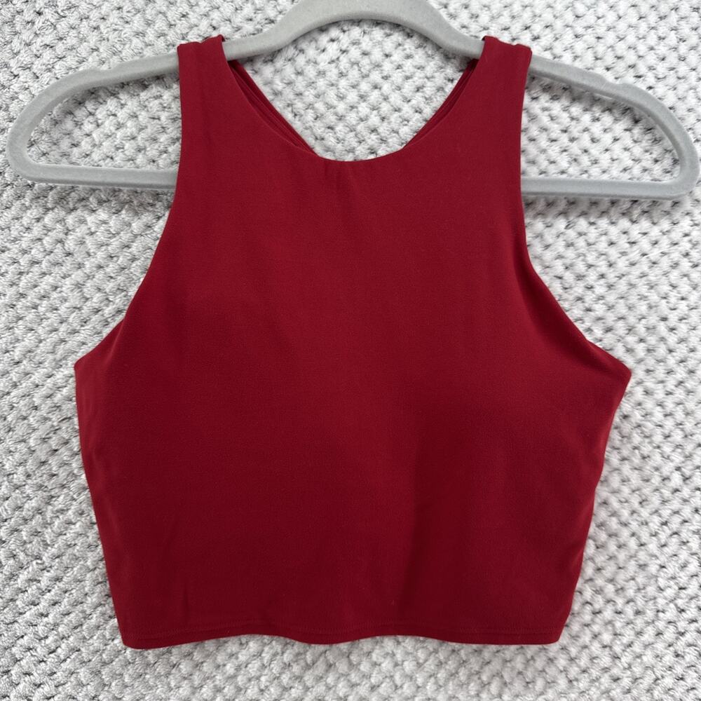Athleta Conscious Crop Tea Sports Bra Womens S Red Buid-In Padded Bra Sports Gym